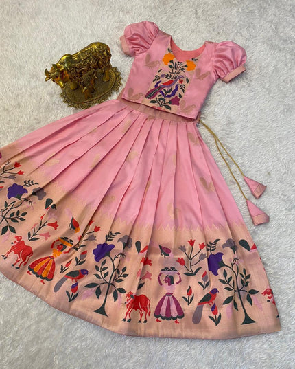 Paithani Crop Top Kids Dresses