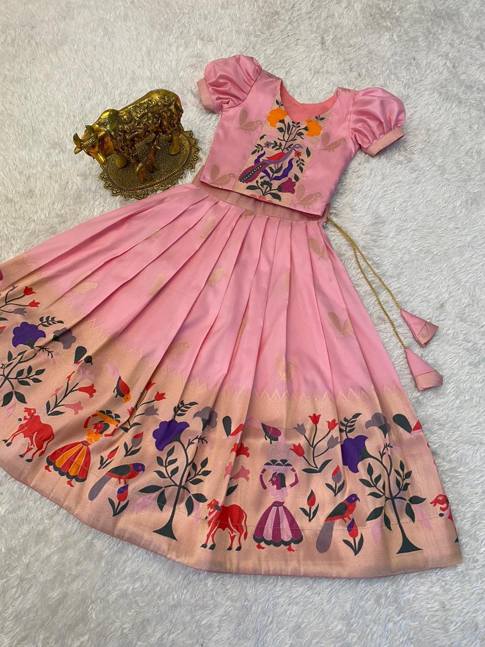 Paithani Crop Top Kids Dresses