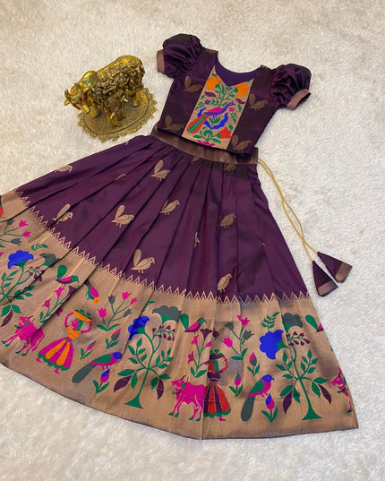 Paithani Crop Top Kids Dresses