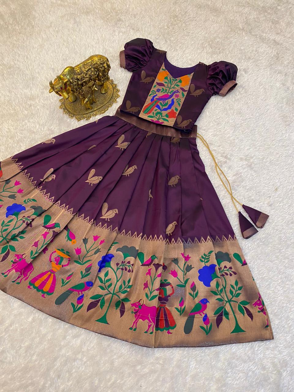 Paithani Crop Top Kids Dresses