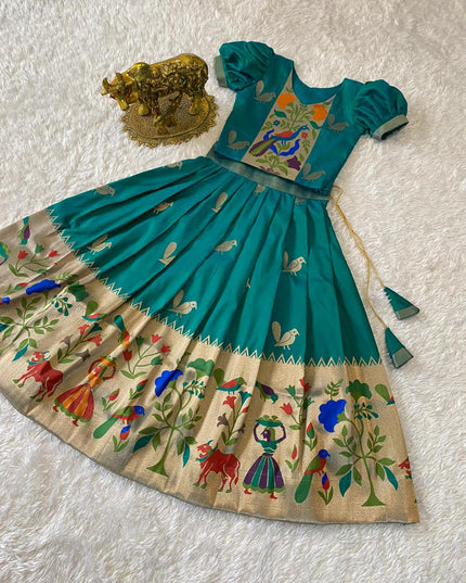 Paithani Crop Top Kids Dresses