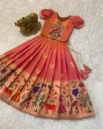 Paithani Crop Top Kids Dresses