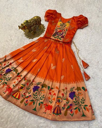 Paithani Crop Top Kids Dresses