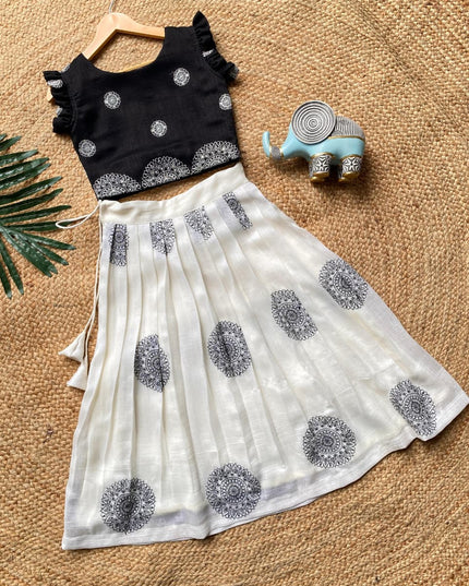 Classic Noir Handblock Crop Top & Skirt Set