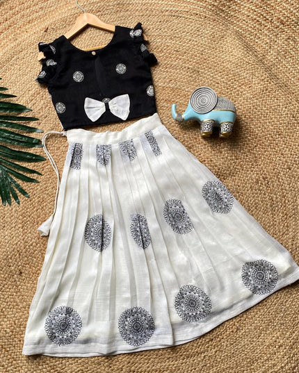 Classic Noir Handblock Crop Top & Skirt Set