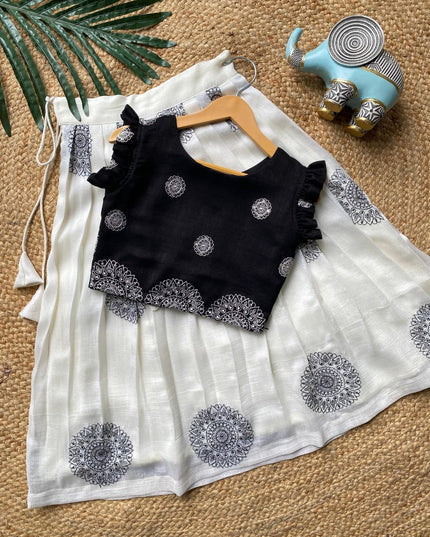Classic Noir Handblock Crop Top & Skirt Set