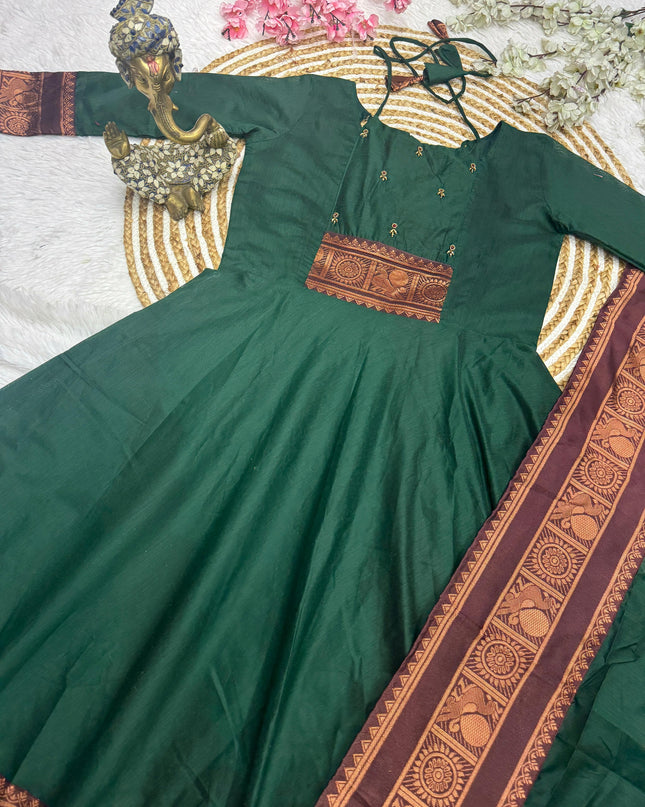 Pattu cotton fabric with Handwork Dress