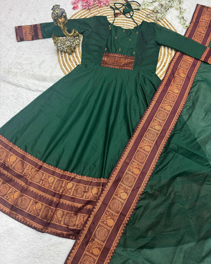 Pattu cotton fabric with Handwork Dress