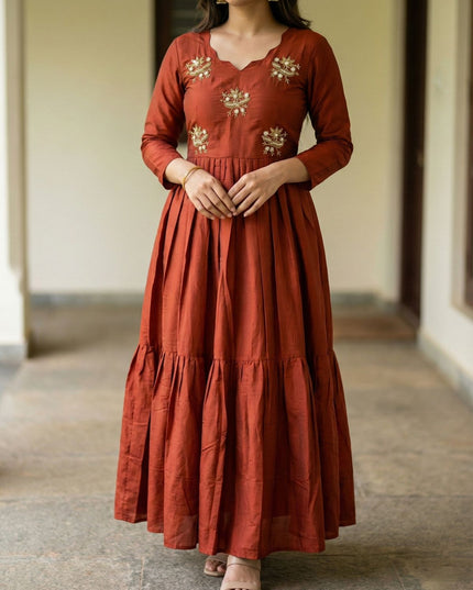 Copper Princess Dress With Kardana Handwork