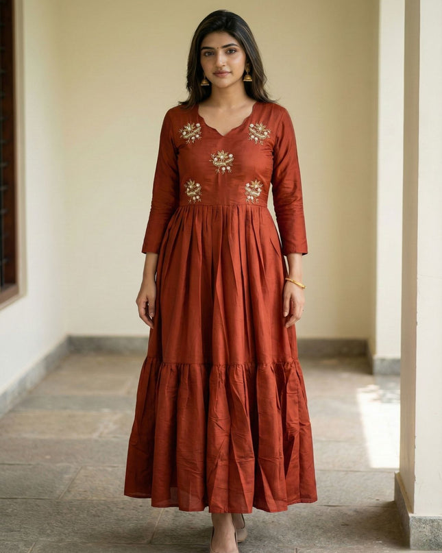 Copper Princess Dress With Kardana Handwork