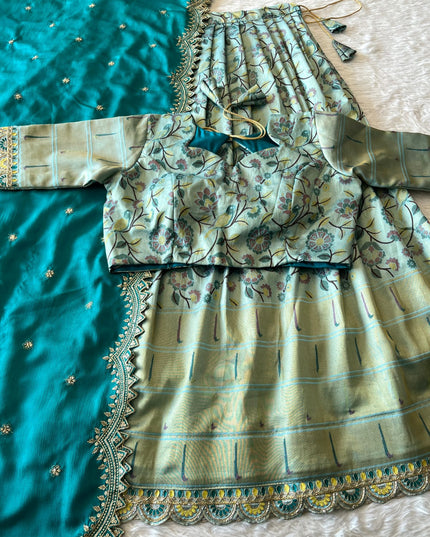 Rich Floral Weave Lehangas