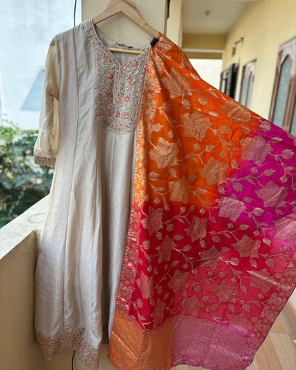 Chinnon frock With banarasi dupatta