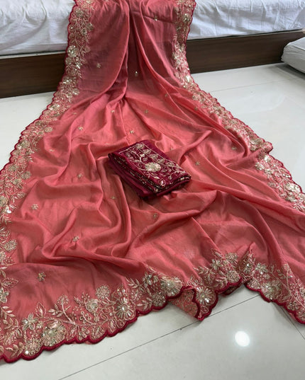 Star Georgette With embroidery Work Sarees