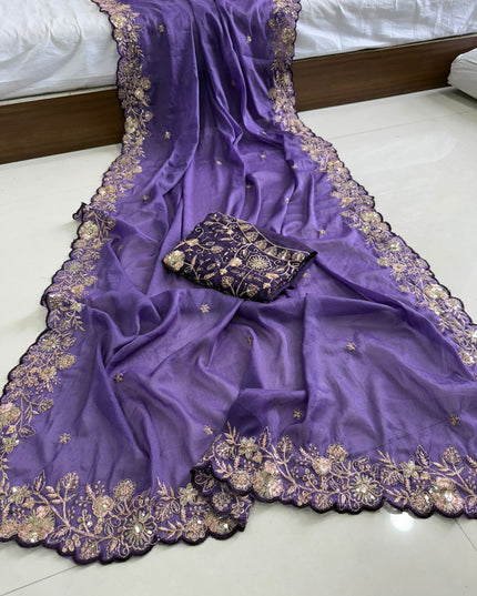 Star Georgette With embroidery Work Sarees
