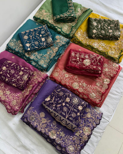 Star Georgette With embroidery Work Sarees