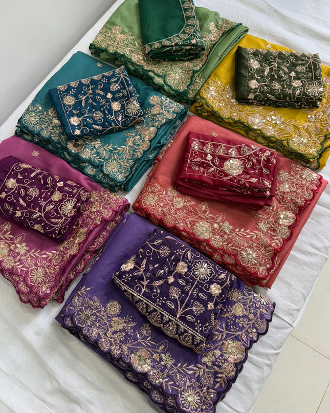 Star Georgette With embroidery Work Sarees