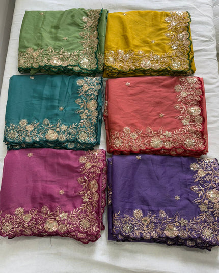 Star Georgette With embroidery Work Sarees