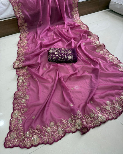 Star Georgette With embroidery Work Sarees