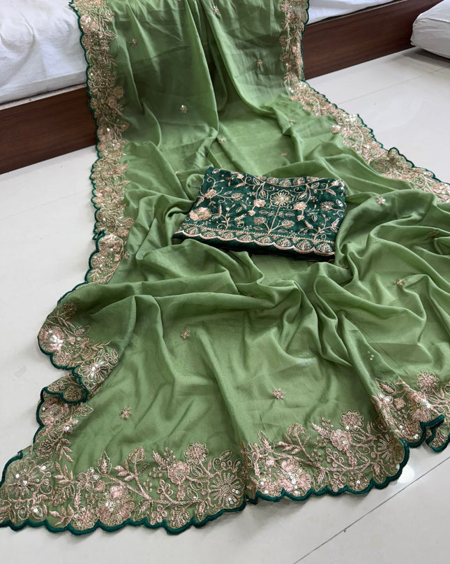 Star Georgette With embroidery Work Sarees