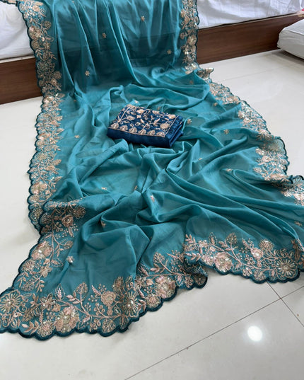 Star Georgette With embroidery Work Sarees