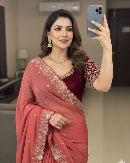 Star Georgette With embroidery Work Sarees