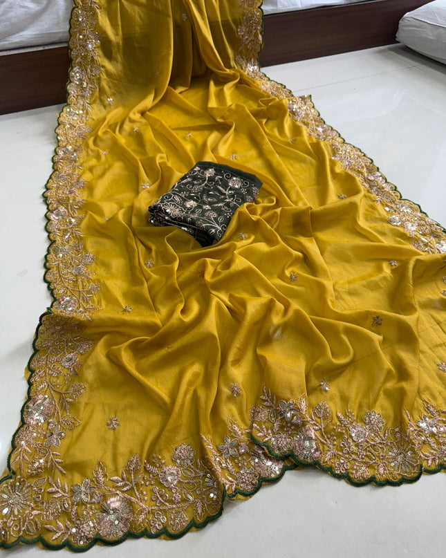 Star Georgette With embroidery Work Sarees