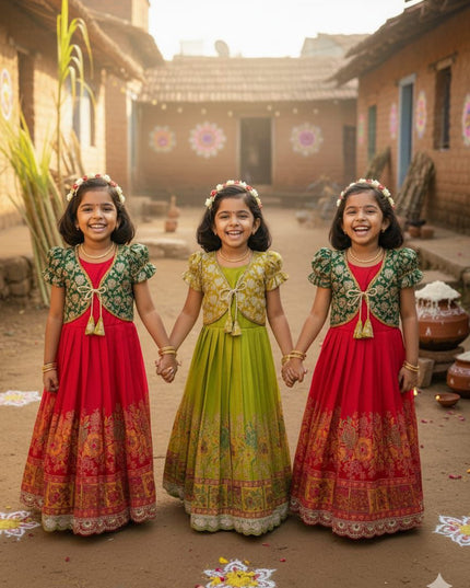 Emerald Festive Kids Lehanga Set