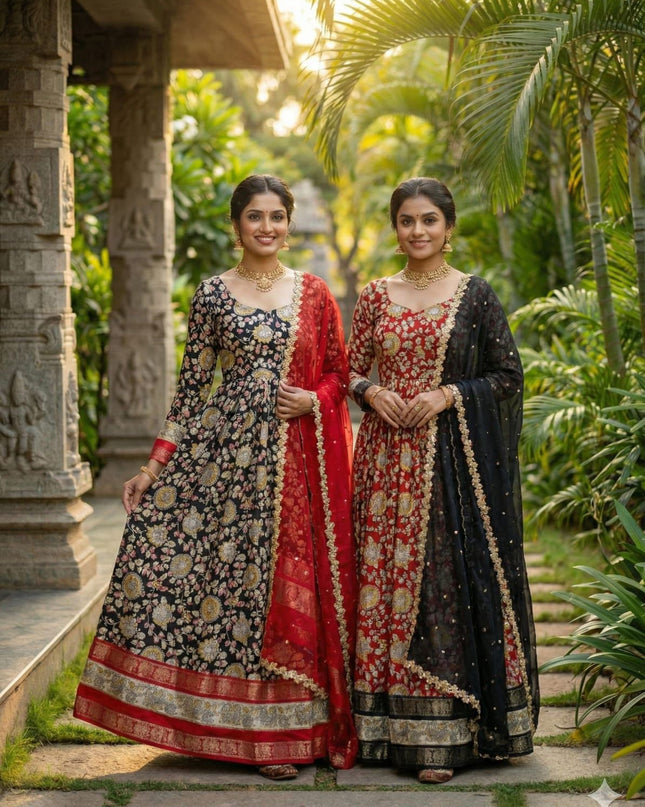 HEAVY SOFT DOLA SILK KALAMKARI PRINTED GOWN