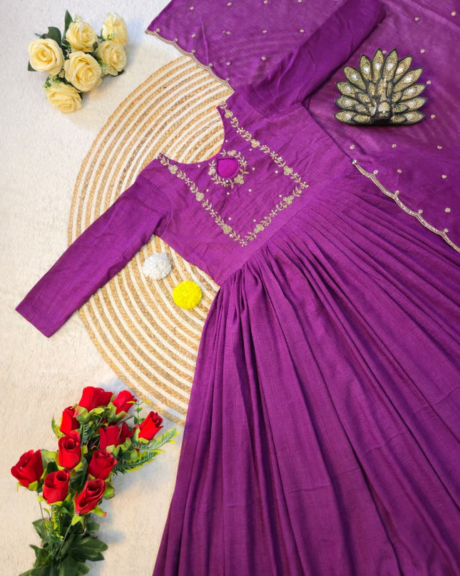 Premium Vichitra silk with Maggam Hand work Dresses