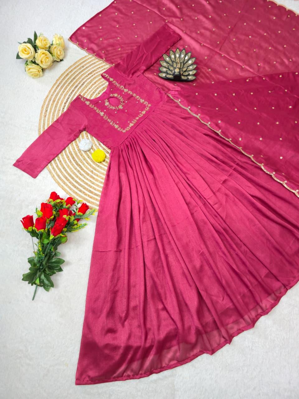 Premium Vichitra Silk with Maggam Hand Work Dresses