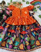 Bright Orange with Navy Blue / 0-3 Months