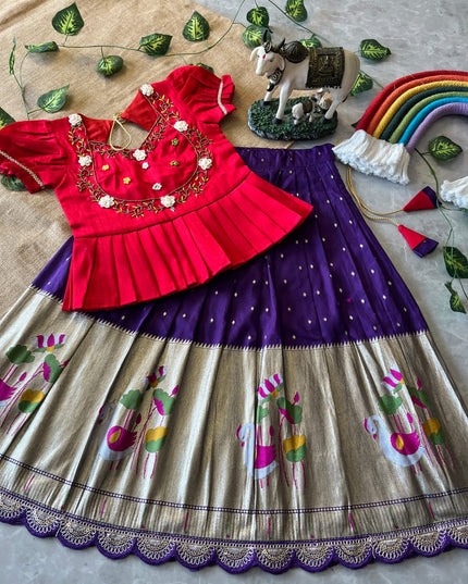 Soft Dola Silk Flamingo Kids Lahenga