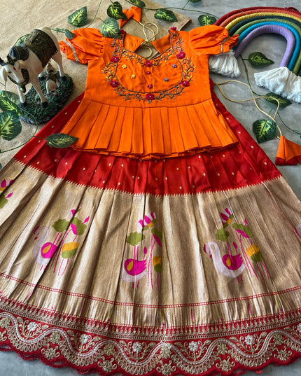 Soft Dola Silk Flamingo Kids Lahenga