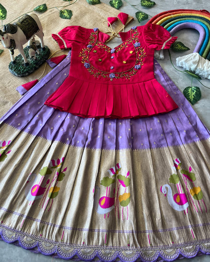 Soft Dola Silk Flamingo Kids Lahenga