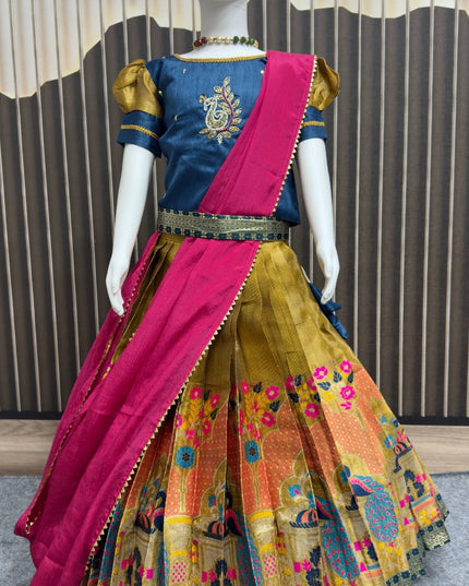 Peacock Design Pattu Pavadai Jacquard Lehenga