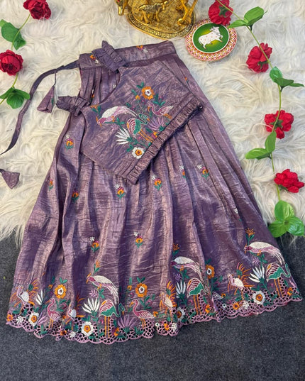 Elegant gold crush fabric skirt set For Kids