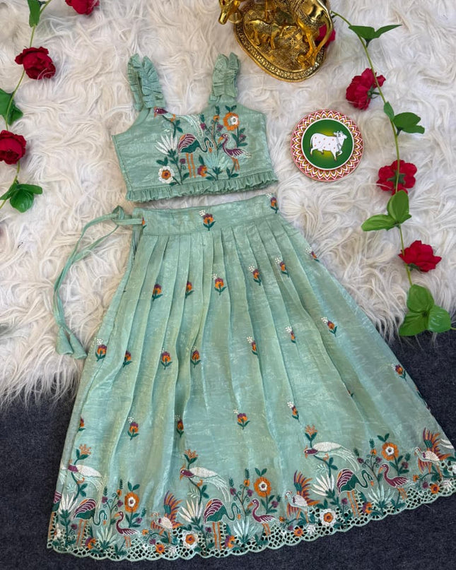 Elegant gold crush fabric skirt set For Kids