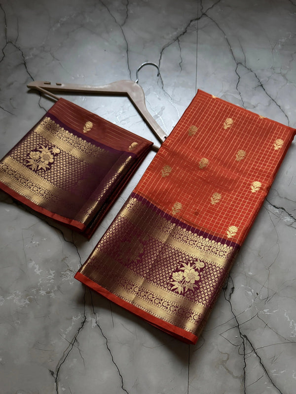 Banarasi Semi Katan Soft Zari Check Buti Silk Saree