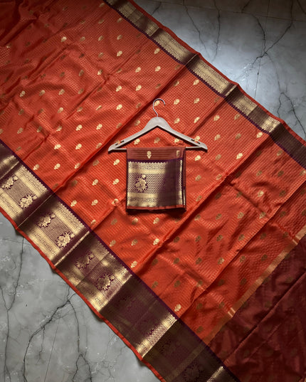 Banarasi Semi Katan Soft Zari Check Buti Silk Saree