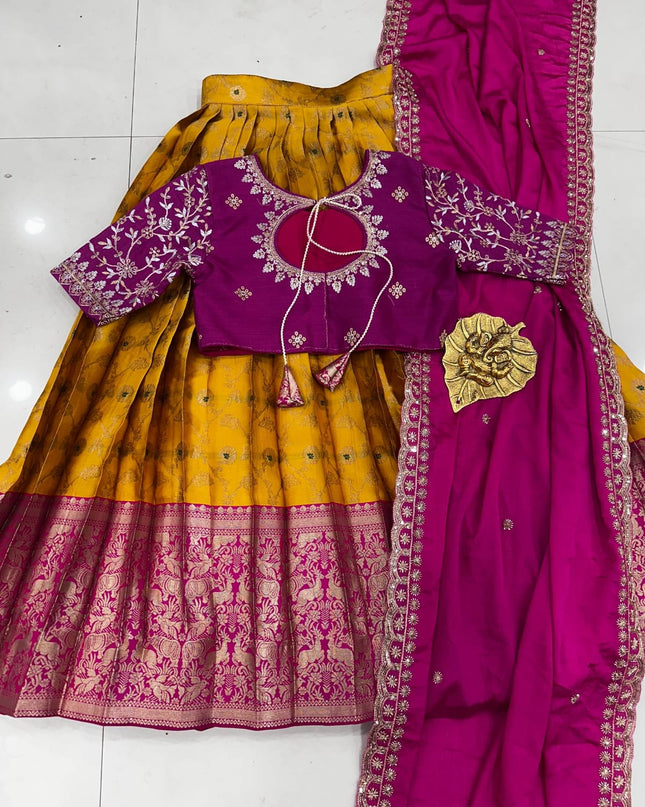 pure kanjivaram Silk fabric Lehenga