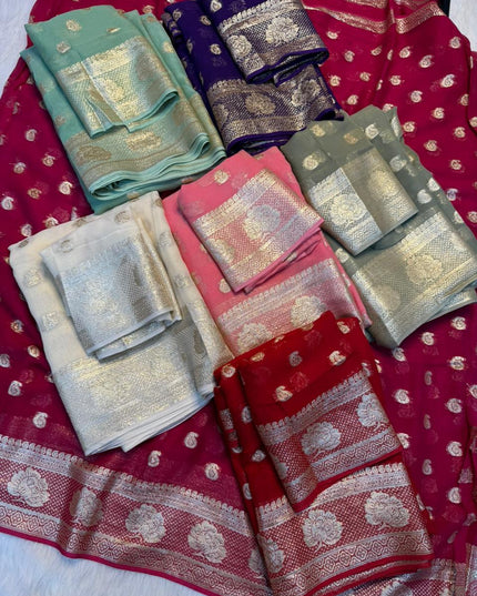 Viscose Georgette  Weaving Butti Sarees