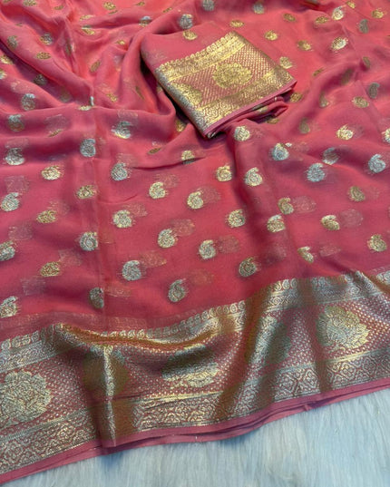 Viscose Georgette  Weaving Butti Sarees