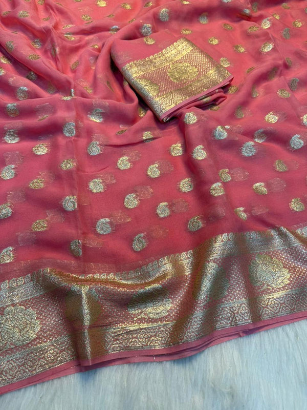Viscose Georgette Weaving Butti Sarees