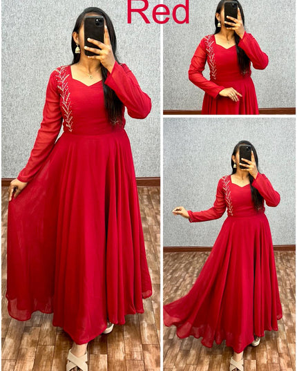 Blooming Fox Georgette Dress With Maggam Work