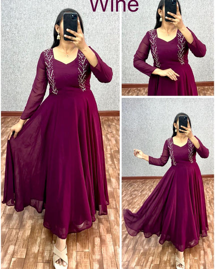 Blooming Fox Georgette Dress With Maggam Work