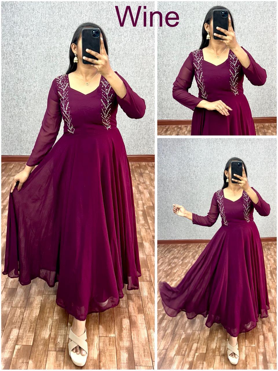 Blooming Fox Georgette Dress with Maggam Work