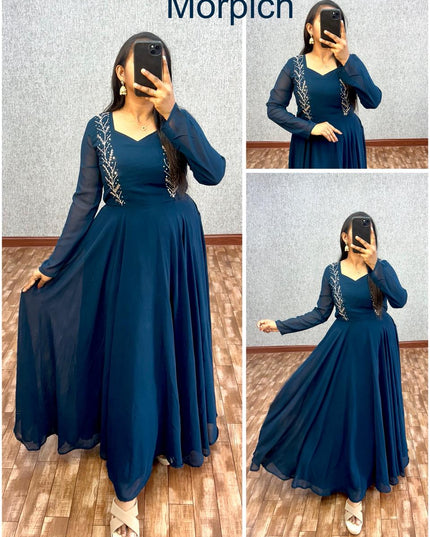 Blooming Fox Georgette Dress With Maggam Work