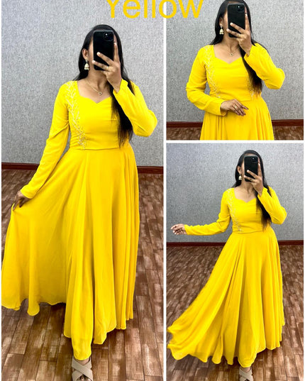 Blooming Fox Georgette Dress With Maggam Work