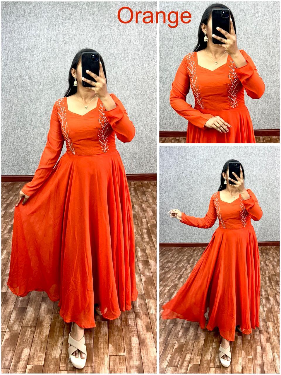 Blooming Fox Georgette Dress with Maggam Work