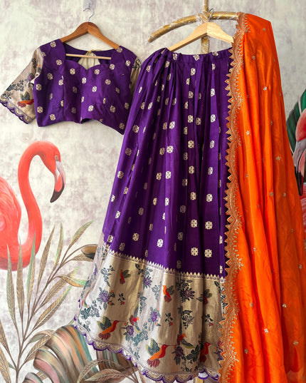 Soft Crape Fabric With Zari Weaving Bird Lehanga